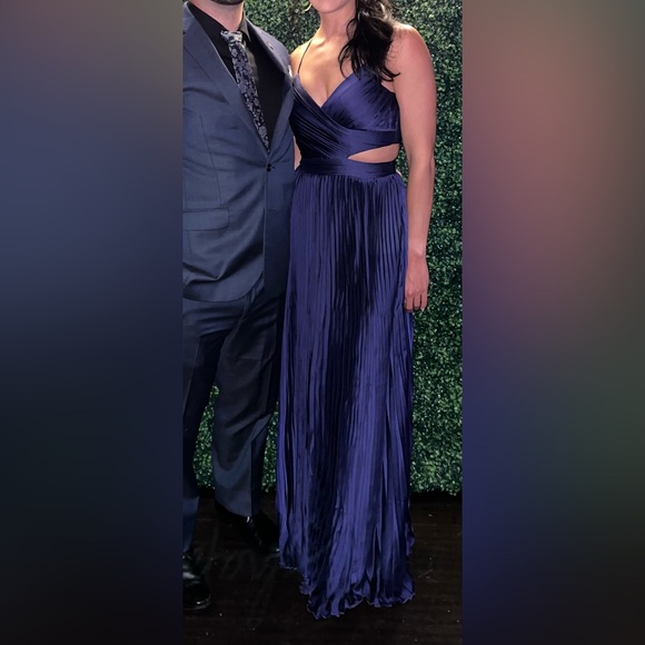Got the Glam Navy Blue Pleated Cutout Maxi Dress - Picture 6 of 6